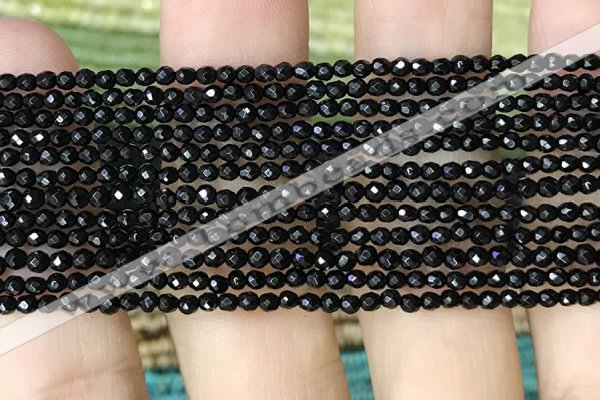 CTG1010 15.5 inches 2mm faceted round tiny black agate beads