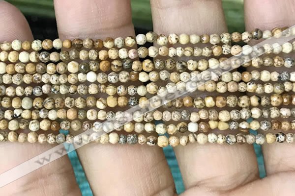 CTG1040 15.5 inches 2mm faceted round tiny picture jasper beads