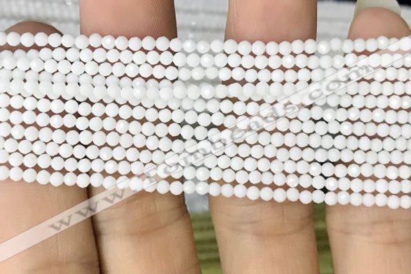 CTG1087 15.5 inches 2mm faceted round tiny white porcelain beads