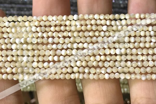 CTG1089 15.5 inches 2mm faceted round tiny mother of pearl beads