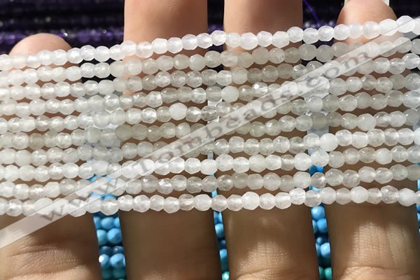 CTG1110 15.5 inches 3mm faceted round tiny white agate beads