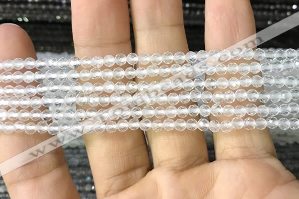 CTG1123 15.5 inches 3mm faceted round tiny white crystal beads