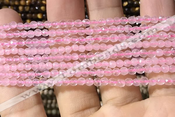 CTG1124 15.5 inches 3mm faceted round tiny rose quartz beads