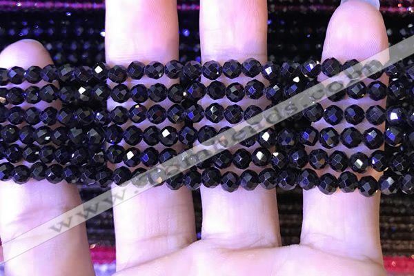 CTG1218 15.5 inches 4mm faceted round tiny black spinel beads