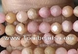 CTG1432 15.5 inches 2mm faceted round pink wooden fossil jasper beads