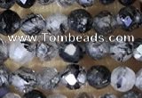 CTG1490 15.5 inches 3mm faceted round black rutilated quartz beads