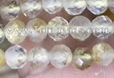 CTG1533 15.5 inches 4mm faceted round golden rutilated quartz beads