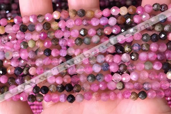 CTG1543 15.5 inches 4mm faceted round tourmaline beads wholesale