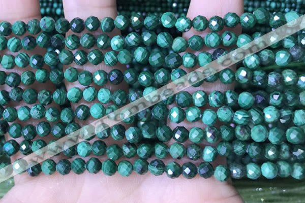 CTG1562 15.5 inches 4mm faceted round malachite beads wholesale