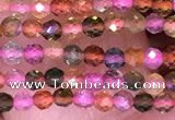 CTG1657 15.5 inches 2mm faceted round tiny tourmaline beads