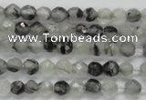 CTG208 15.5 inches 4mm faceted round tiny black rutilated quartz beads