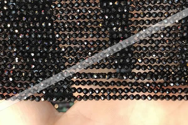 CTG2126 15 inches 2mm,3mm & 4mm faceted round black agate gemstone beads