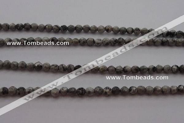 CTG215 15.5 inches 3mm faceted round tiny grey picture jasper beads