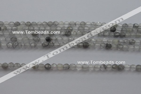 CTG220 15.5 inches 3mm faceted round tiny cloudy quartz beads