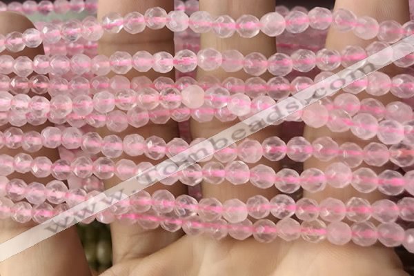 CTG2500 15.5 inches 4mm faceted round rose quartz beads