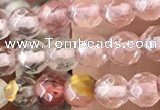 CTG2502 15.5 inches 4mm faceted round volcano cherry quartz beads