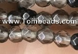 CTG2506 15.5 inches 4mm faceted round smoky quartz beads