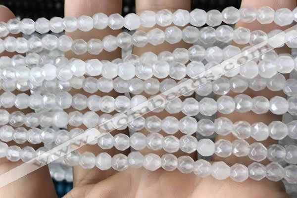 CTG2515 15.5 inches 4mm faceted round white jade beads wholesale