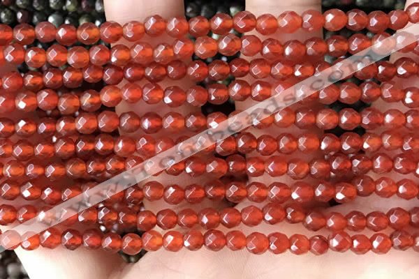 CTG2531 15.5 inches 4mm faceted round red agate beads wholesale