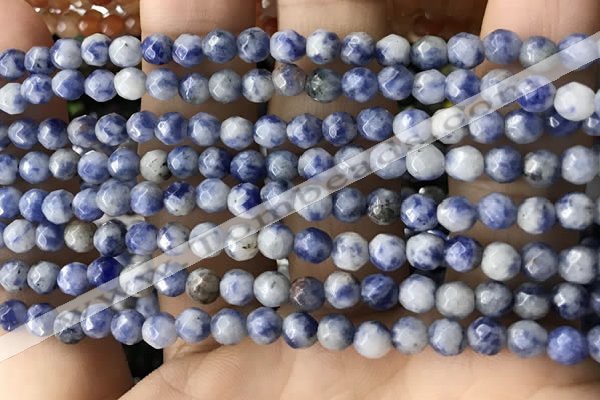 CTG3572 15.5 inches 4mm faceted round blue spot stone beads