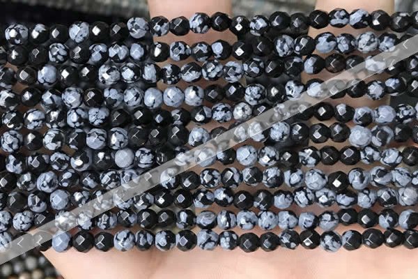 CTG3595 15.5 inches 4mm faceted round snowflake obsidian beads