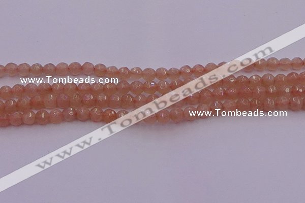 CTG507 15.5 inches 4mm faceted round tiny peach moonstone beads