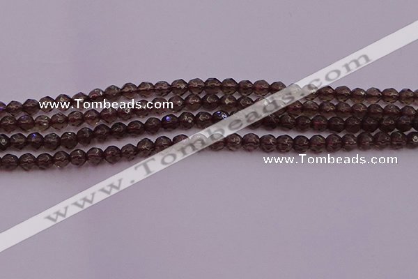 CTG511 15.5 inches 4mm faceted round tiny smoky quartz beads