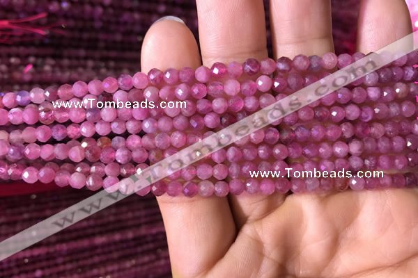 CTG707 15.5 inches 4mm faceted round tiny pink tourmaline beads