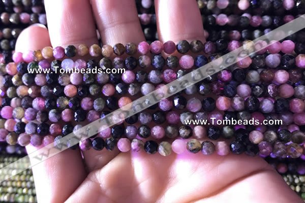 CTG727 15.5 inches 5mm faceted round tiny tourmaline beads