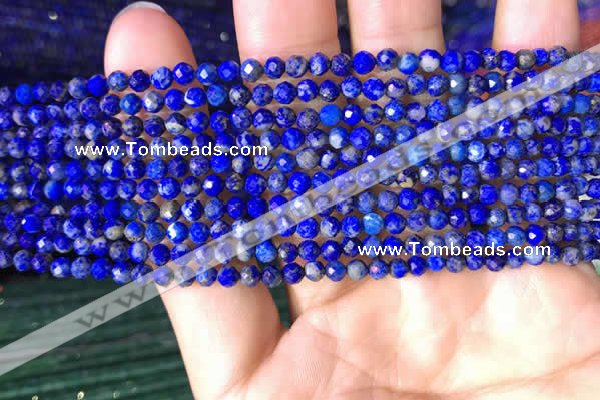 CTG783 15.5 inches 4mm faceted round tiny lapis lazuli beads wholesale