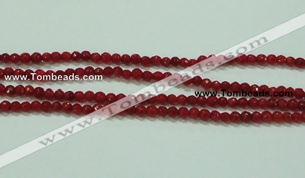 CTG81 15.5 inches 2mm faceted round tiny red coral beads wholesale