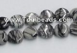 CTJ06 16 inches 10mm flat round black water jasper beads wholesale