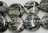 CTJ08 16 inches 18mm flat round black water jasper beads wholesale