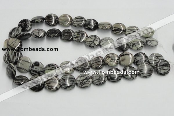 CTJ08 16 inches 18mm flat round black water jasper beads wholesale