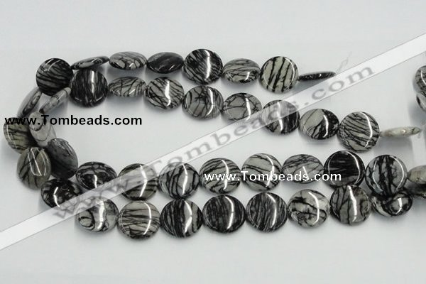 CTJ09 16 inches 20mm flat round black water jasper beads wholesale