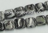 CTJ15 16 inches 12*12mm square black water jasper beads wholesale