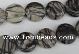 CTJ205 15.5 inches 13mm flat round black water jasper beads wholesale