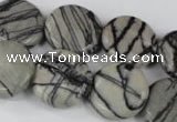 CTJ208 15.5 inches 20mm flat round black water jasper beads wholesale