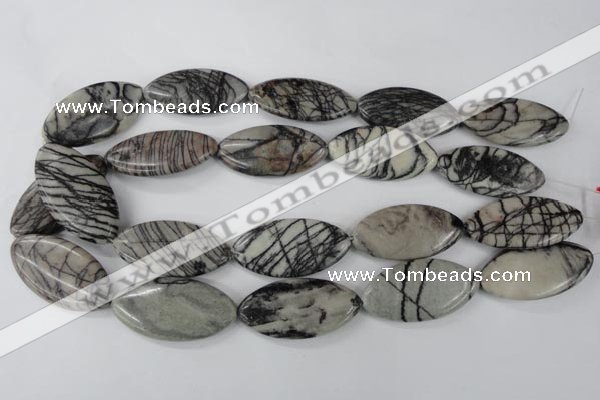 CTJ215 15.5 inches 20*40mm marquise black water jasper beads wholesale