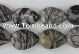 CTJ230 15.5 inches 13*18mm flat teardrop black water jasper beads