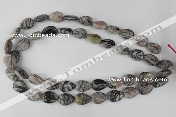 CTJ230 15.5 inches 13*18mm flat teardrop black water jasper beads