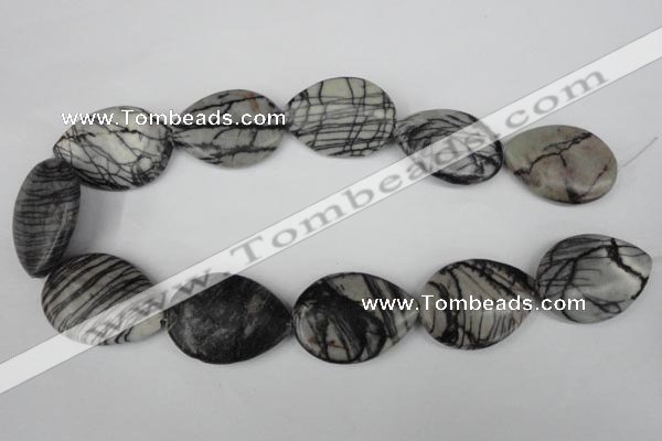 CTJ235 15.5 inches 26*35mm flat teardrop black water jasper beads