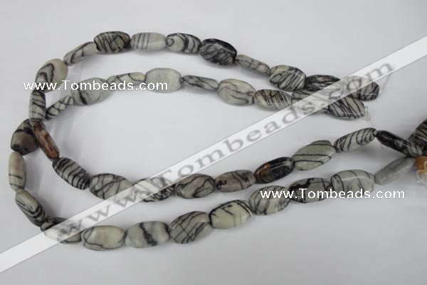 CTJ238 15.5 inches 12*18mm flat drum black water jasper beads