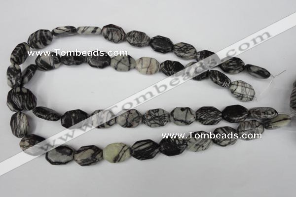 CTJ240 15.5 inches 13*18mm octagonal black water jasper beads