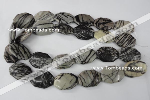 CTJ245 15.5 inches 22*30mm octagonal black water jasper beads