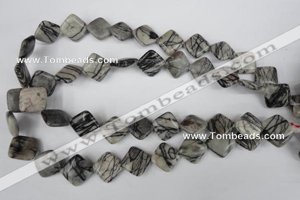 CTJ264 15.5 inches 15*15mm diamond black water jasper beads