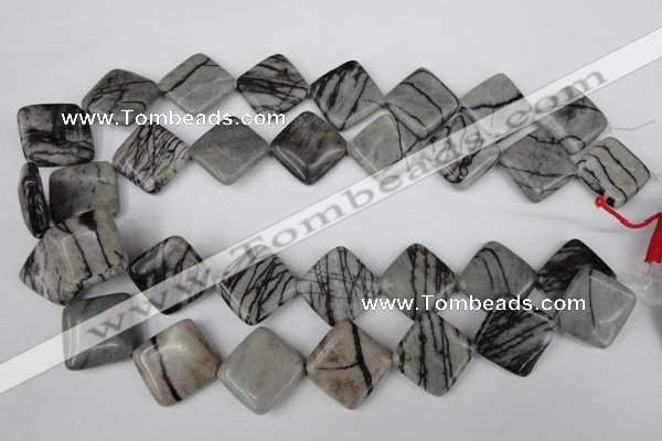 CTJ266 15.5 inches 20*20mm diamond black water jasper beads