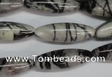 CTJ39 15.5 inches 10*30mm rice black water jasper beads wholesale