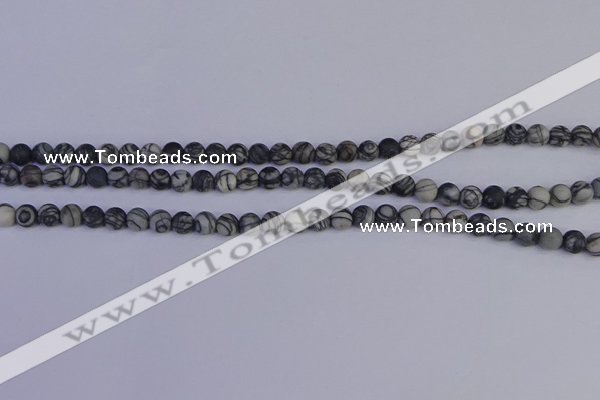 CTJ400 15.5 inches 4mm round matte black water jasper beads