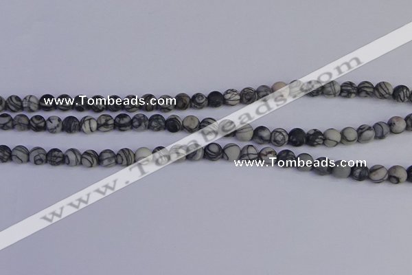 CTJ401 15.5 inches 6mm round matte black water jasper beads